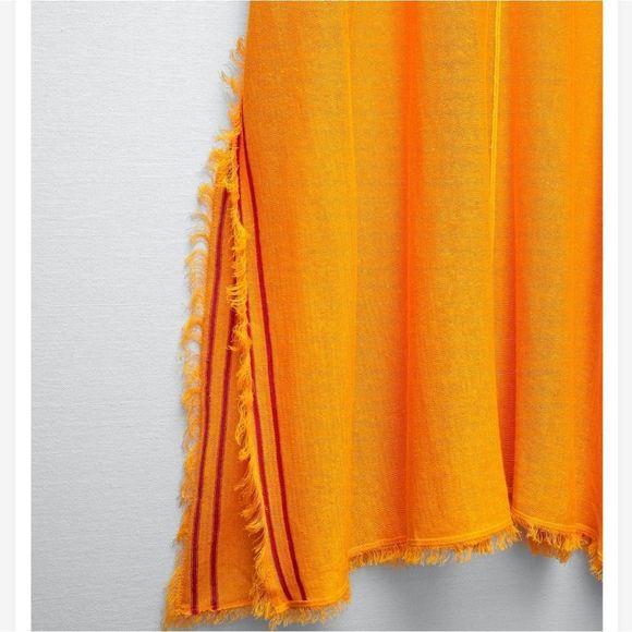 Orangish-yellow Zara linen kaftan dress size M/L, new with tags - Picture 7 of 11